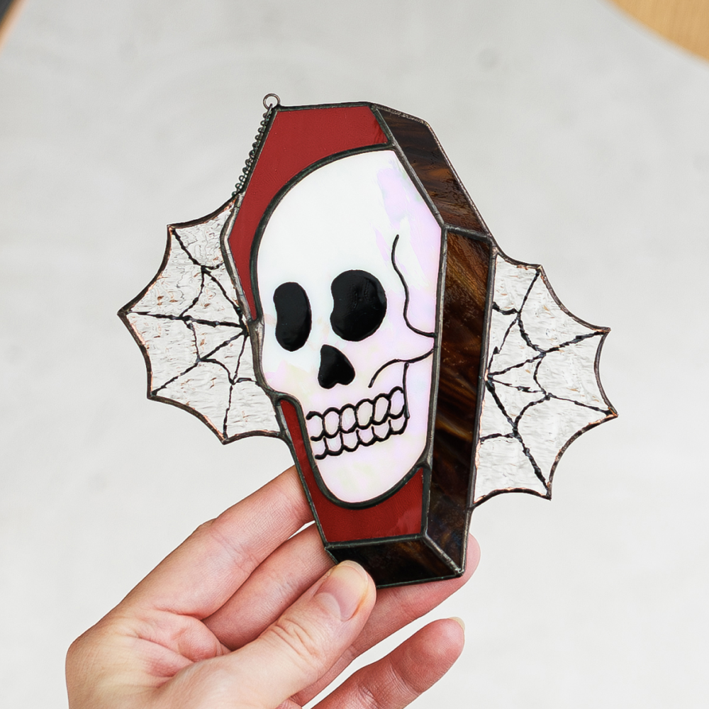 Coffin Skull Stained Glass Suncatcher