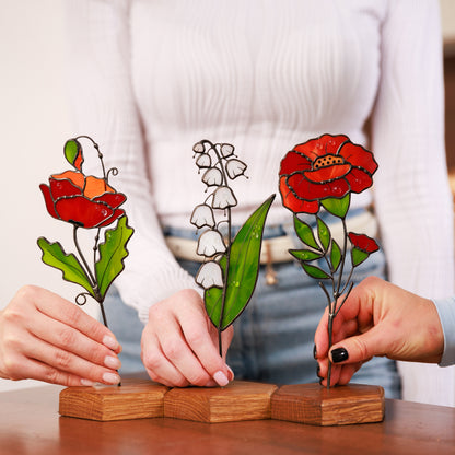 Marigold Plant Stake Stained Glass Flower Bouquet Garden Decor Birth Flower October Gift for Women