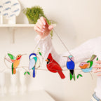 Stained Glass Birds on a Branch Suncatcher (5 Birds)