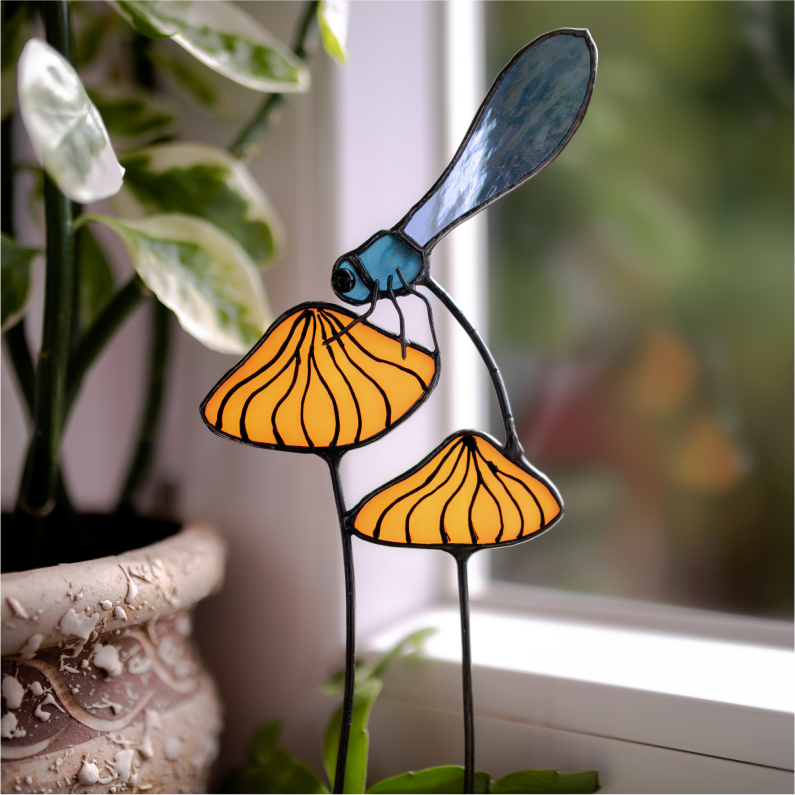 Stained Glass Dragonfly Garden Stake