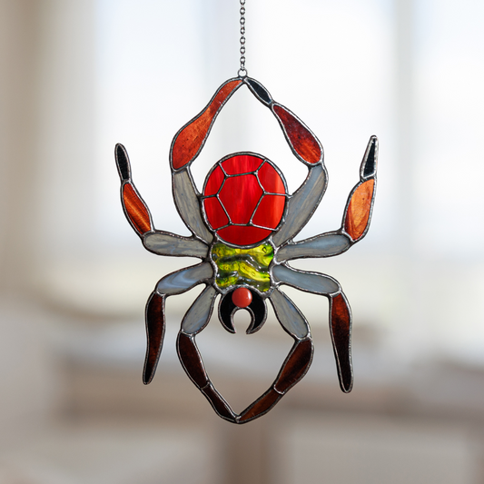 Crimson Spider Stained Glass Suncatcher