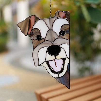 Stained Glass Peeking Dogs Window Hangings