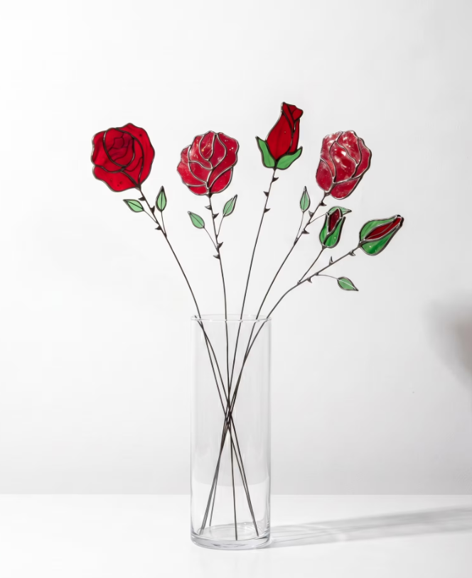 Stained Glass Rose Flower Bouquet