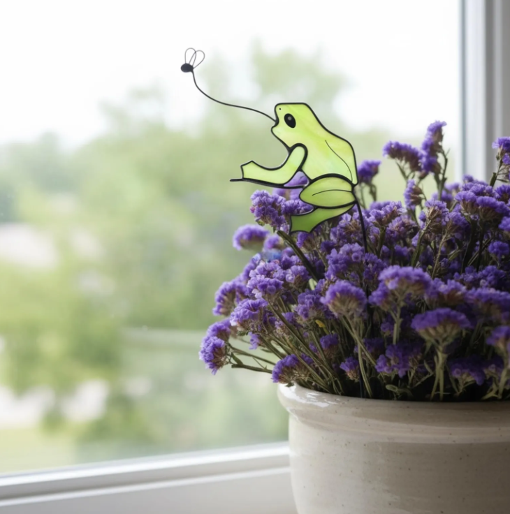 Stained Glass Frog Plant Stake