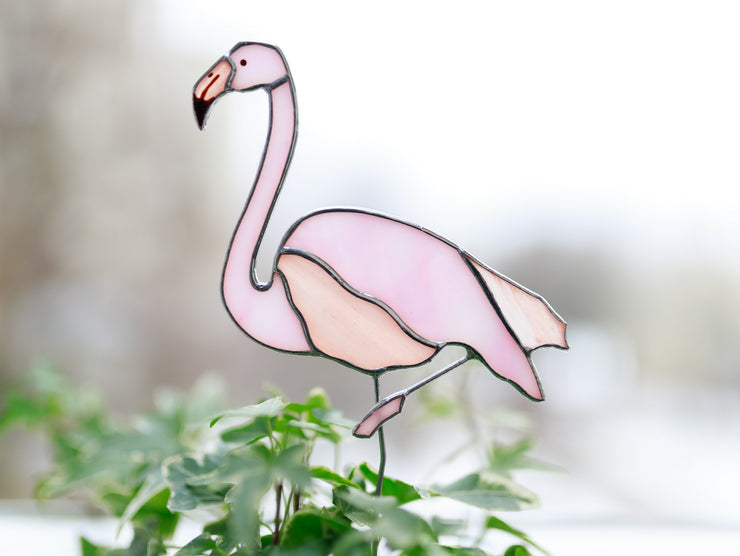 Stained Glass Flamingo Plant Stake - Unique Garden Decor Gift