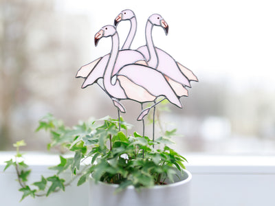 Stained Glass Flamingo Plant Stake - Unique Garden Decor Gift