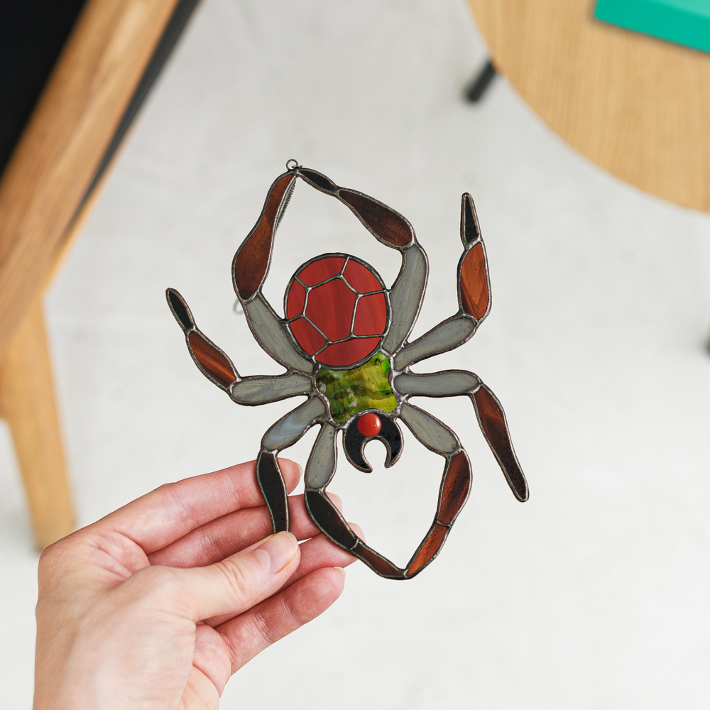 Crimson Spider Stained Glass Suncatcher