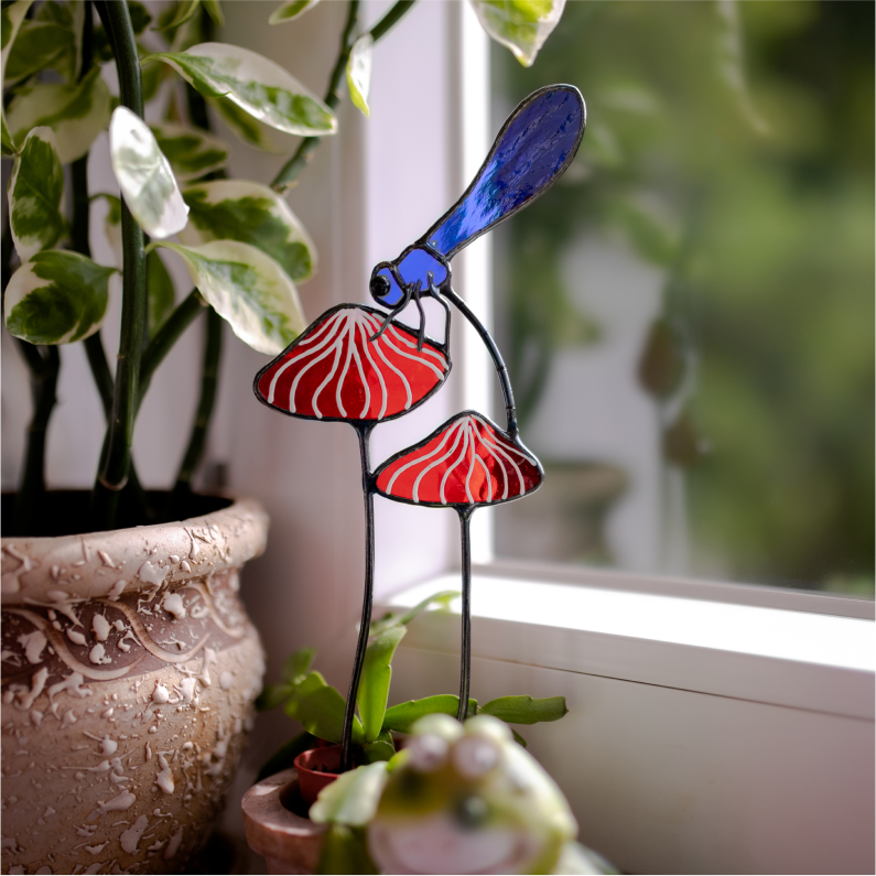 Stained Glass Dragonfly Garden Stake