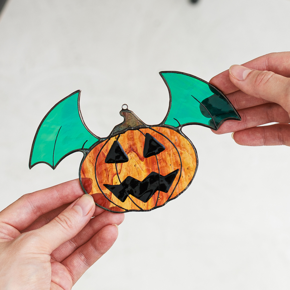 Pumpkin Wings Stained Glass Suncatcher