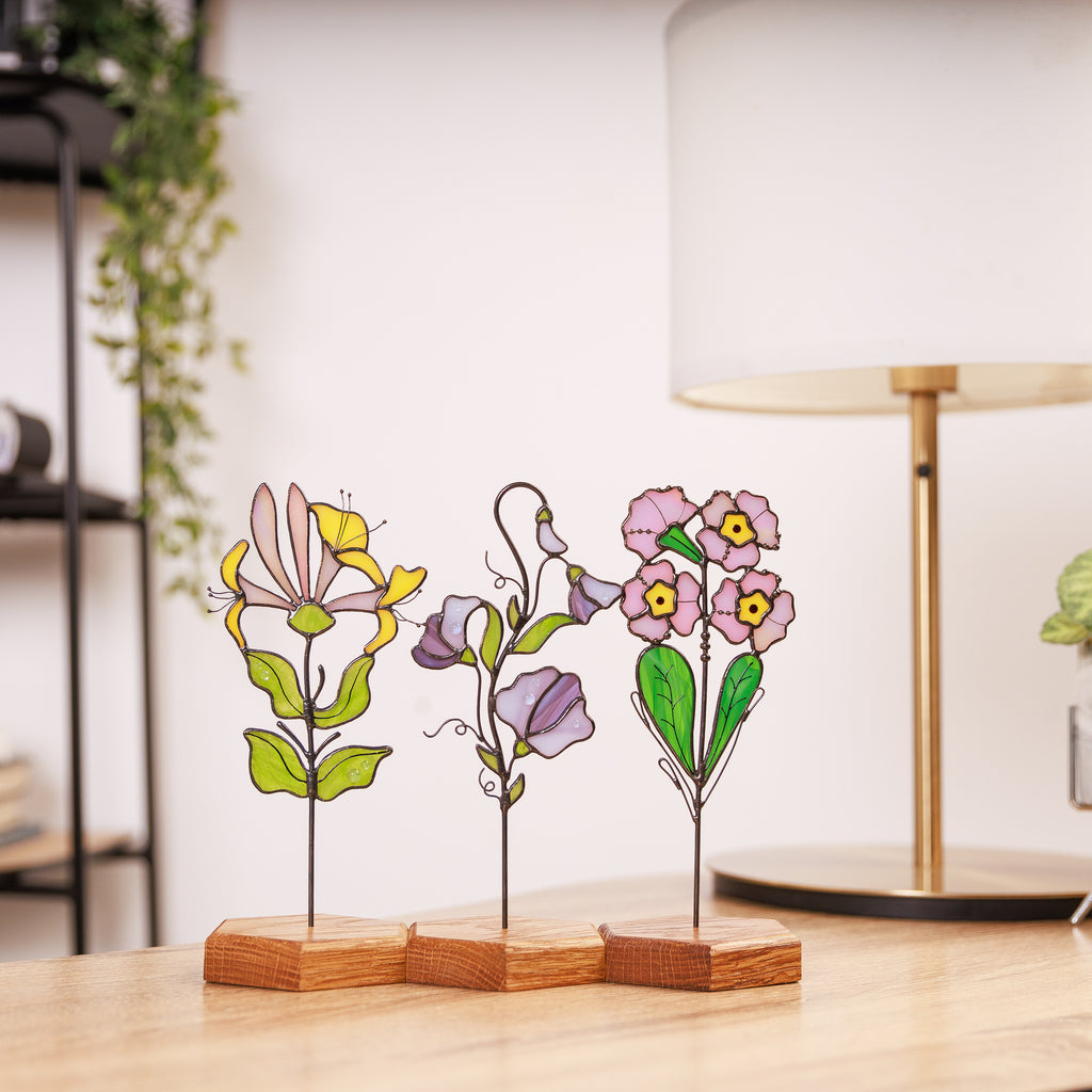Stained Glass Honeysuckle Plant Stake (June Birth Flower)