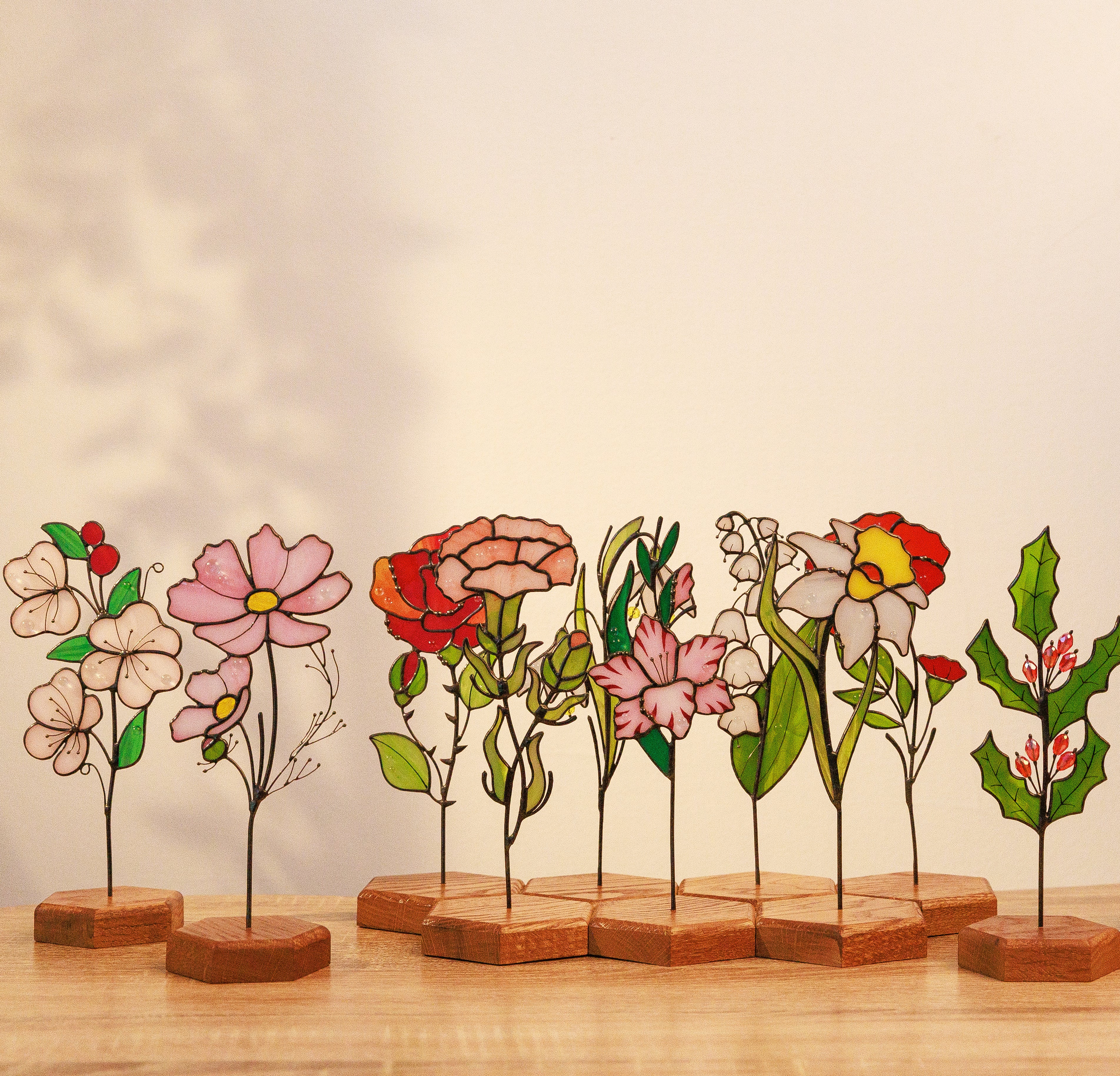 Gladiolus Plant Stake Sunctcher Stained Glass Gifts for August Birthday Glass Flower