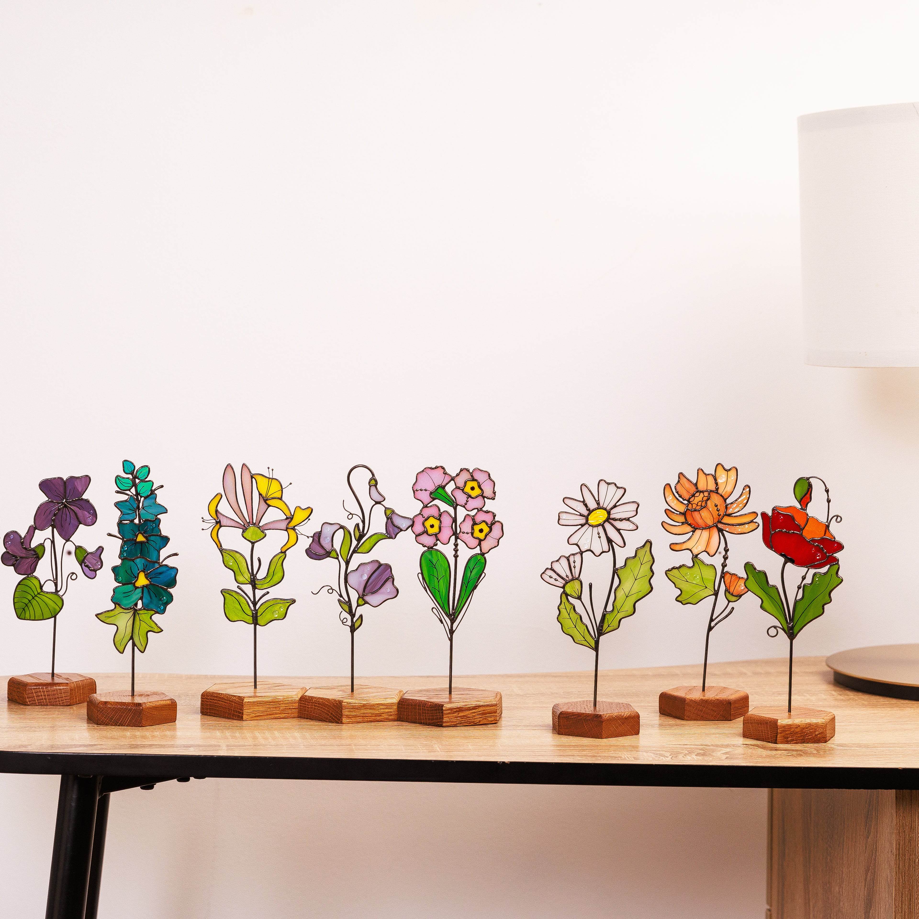 Poppy Plant Stake Sunctcher Stained Glass Gifts for August Birthday Glass Flower