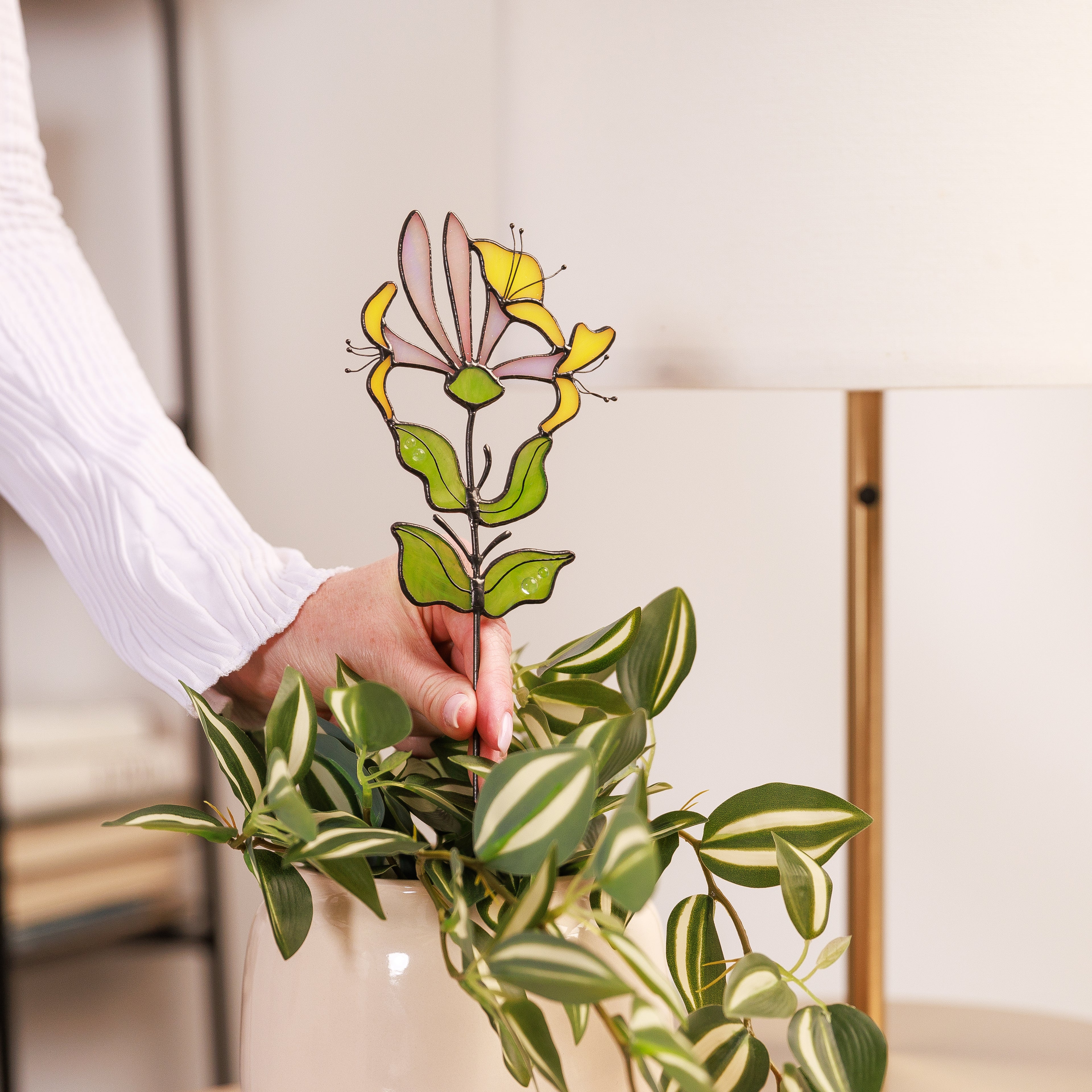 Stained Glass Honeysuckle Flower Window Decoration June Birth Flower Gift for Her