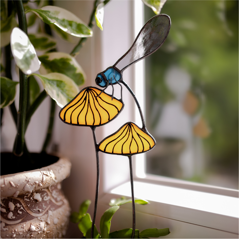 Stained Glass Dragonfly Garden Stake