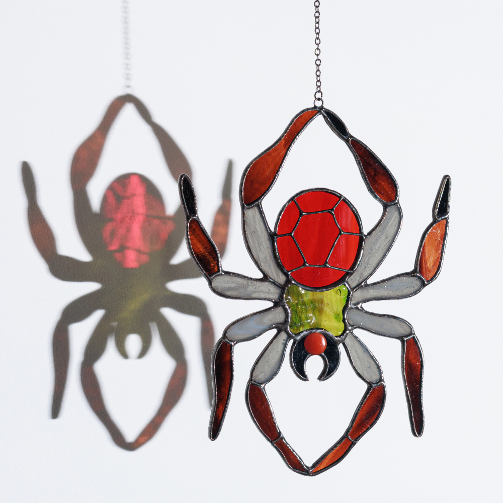 Crimson Spider Stained Glass Suncatcher