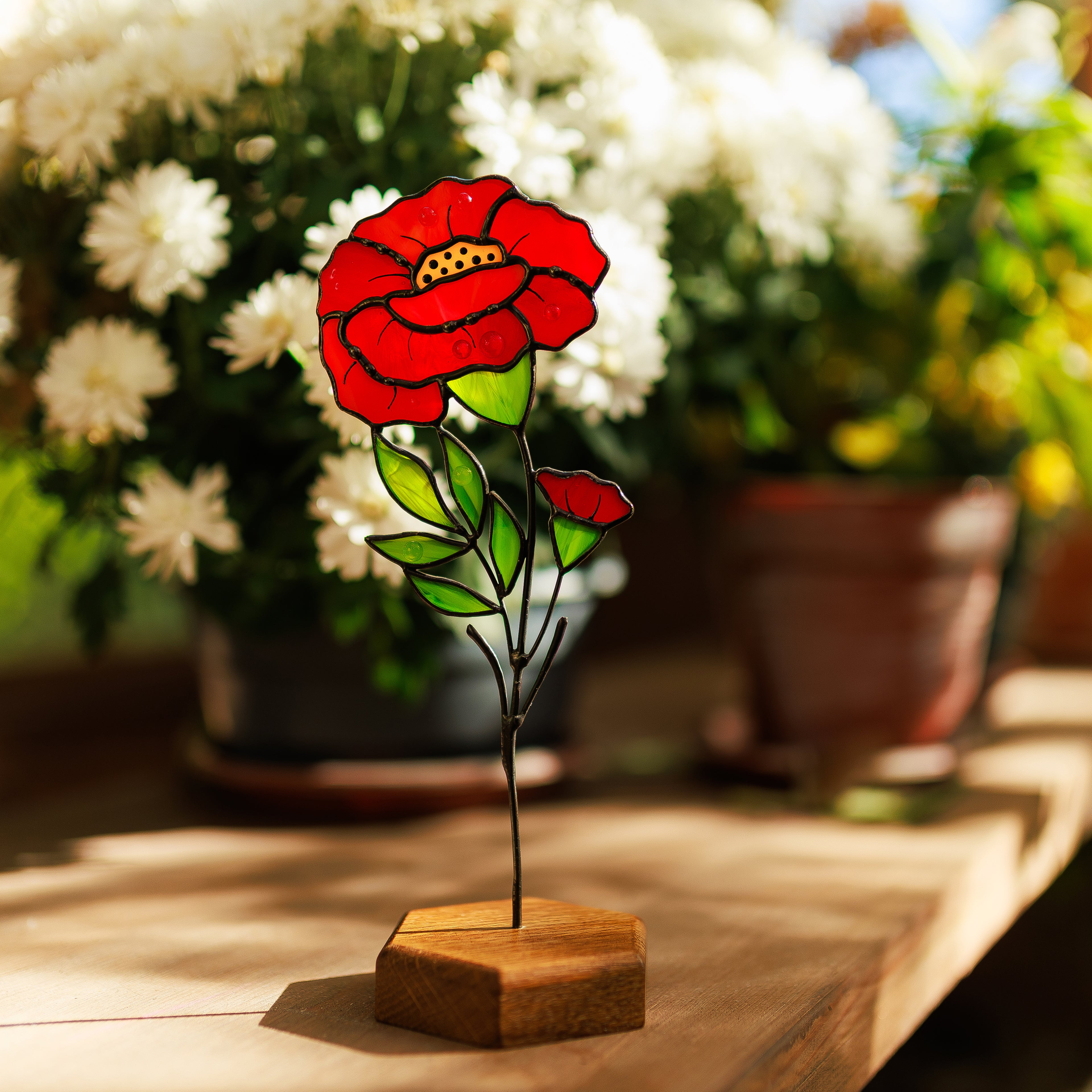 Marigold Plant Stake Stained Glass Flower Bouquet Garden Decor Birth Flower October Gift for Women