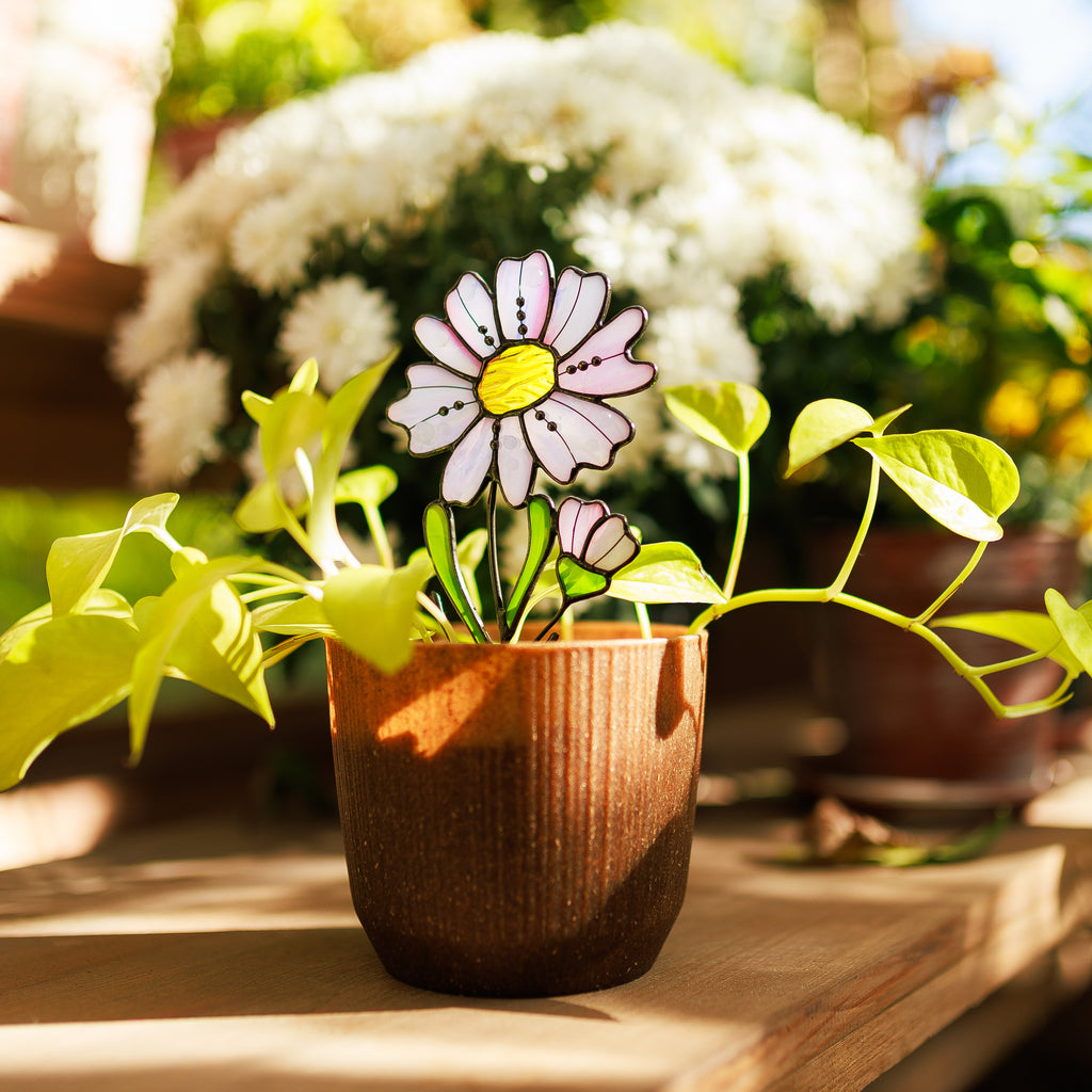 aster plant in pot Stained Glass Stained Glass Aster Plant Stake (September Birth Flower), 3 Flower&Free Stand (USD 149.97