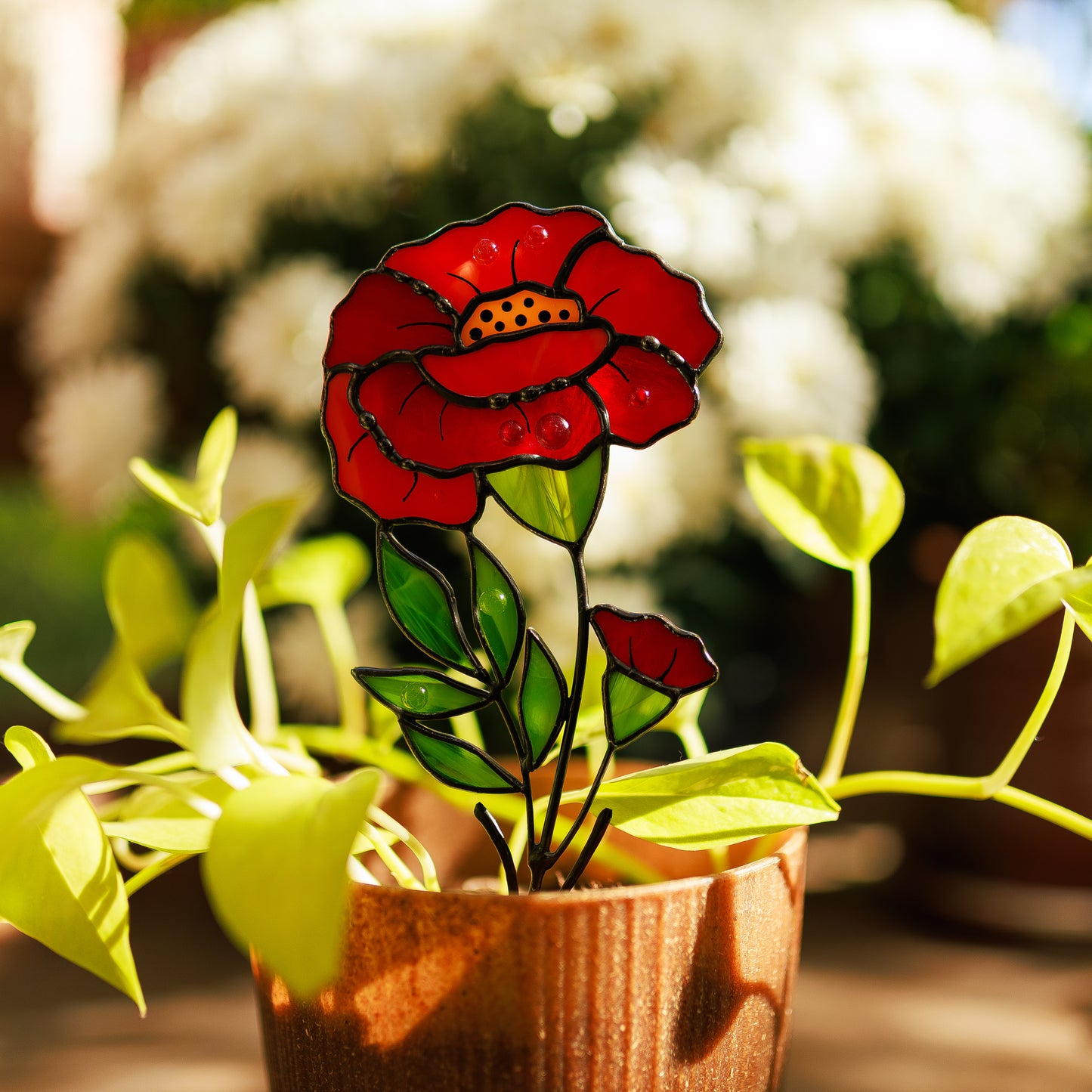 Marigold Plant Stake Stained Glass Flower Bouquet Garden Decor Birth Flower October Gift for Women
