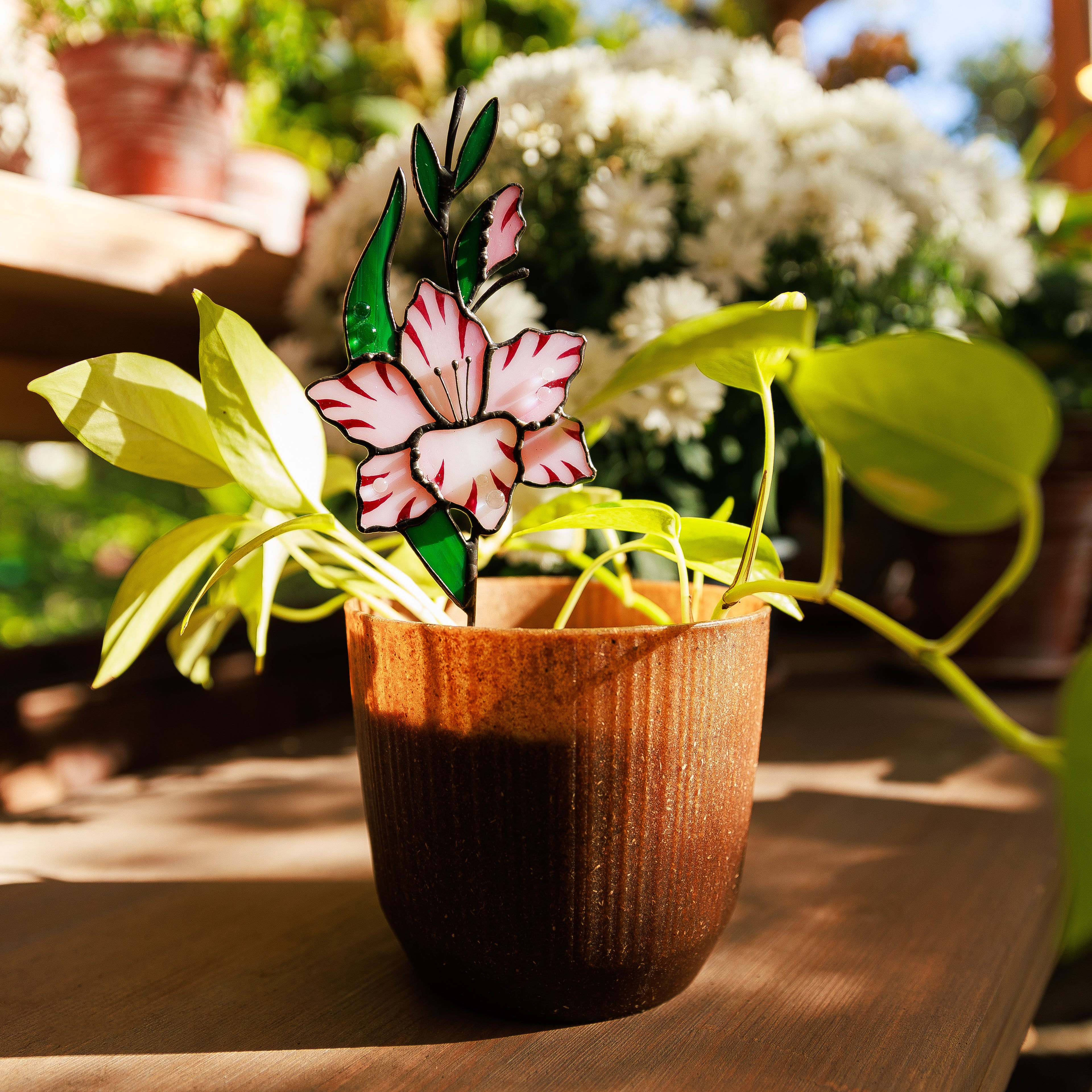 Gladiolus Plant Stake Sunctcher Stained Glass Gifts for August Birthday Glass Flower