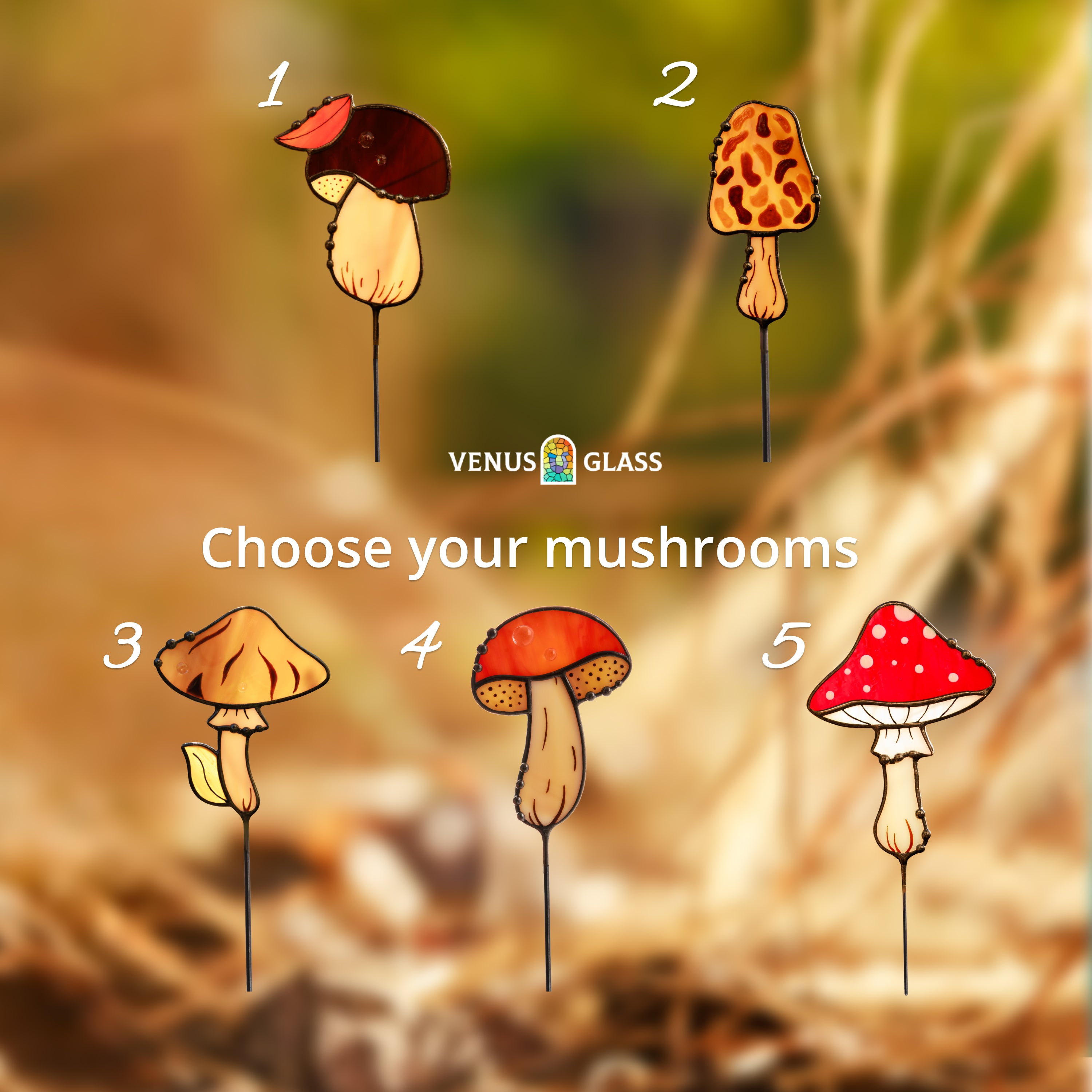 Mushroom Stained Glass Plant Stake