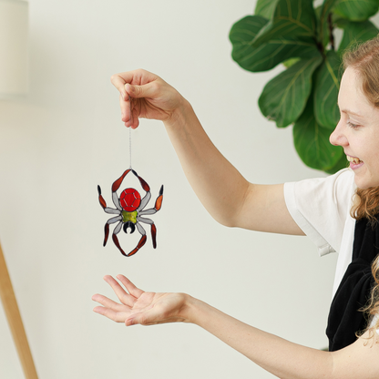 Crimson Spider Stained Glass Suncatcher