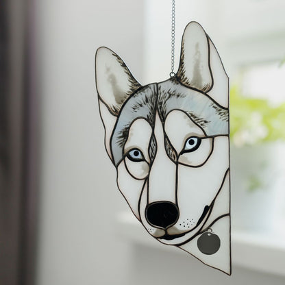 Stained Glass Peeking Dogs Window Hangings