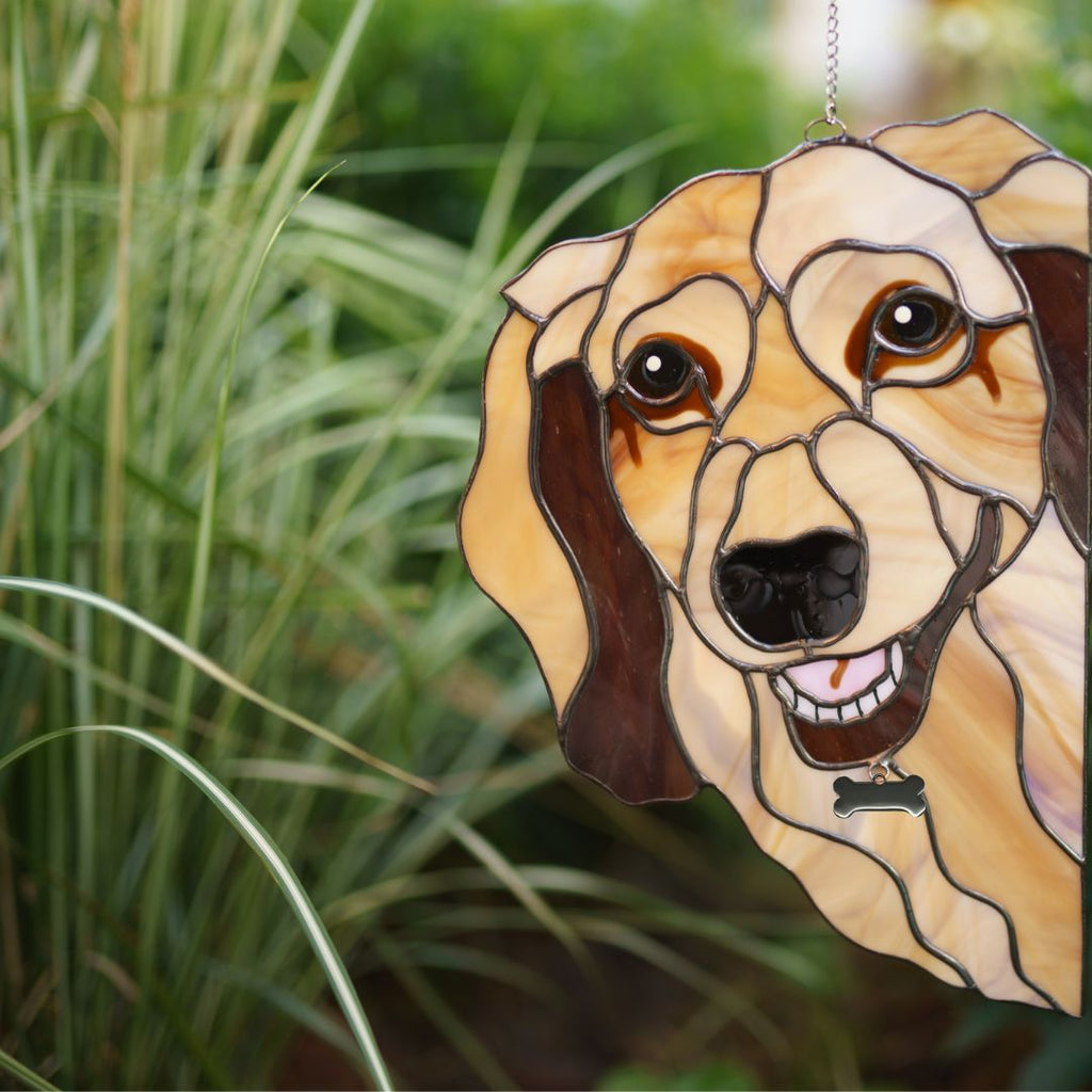Stained Glass Peeking Dogs Window Hangings