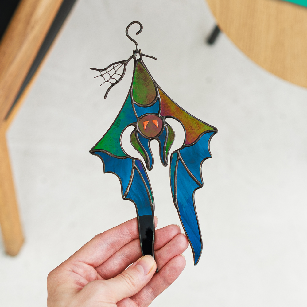 Upside Down Bat Stained Glass Suncatcher