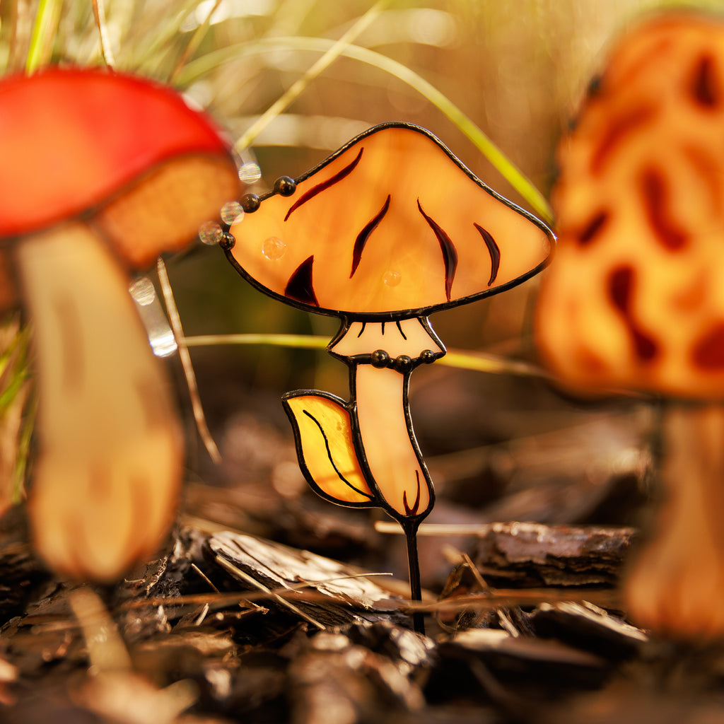 Mushroom Stained Glass Plant Stake