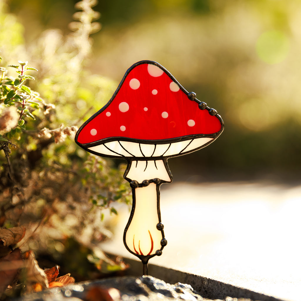 Mushroom Stained Glass Plant Stake