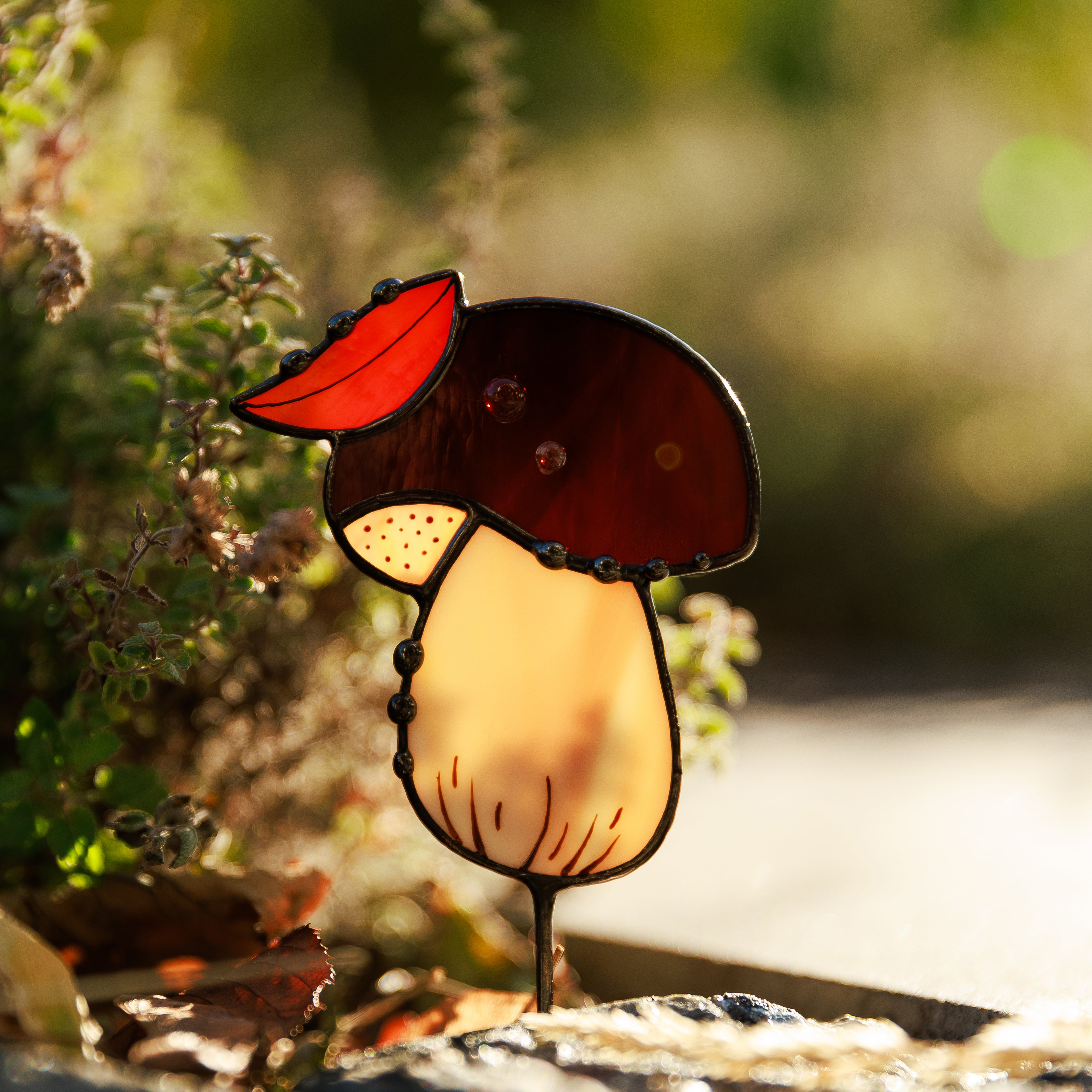 Mushroom Stained Glass Plant Stake