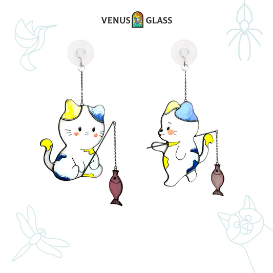 Purrfect Fishing Cats Suncatcher Set