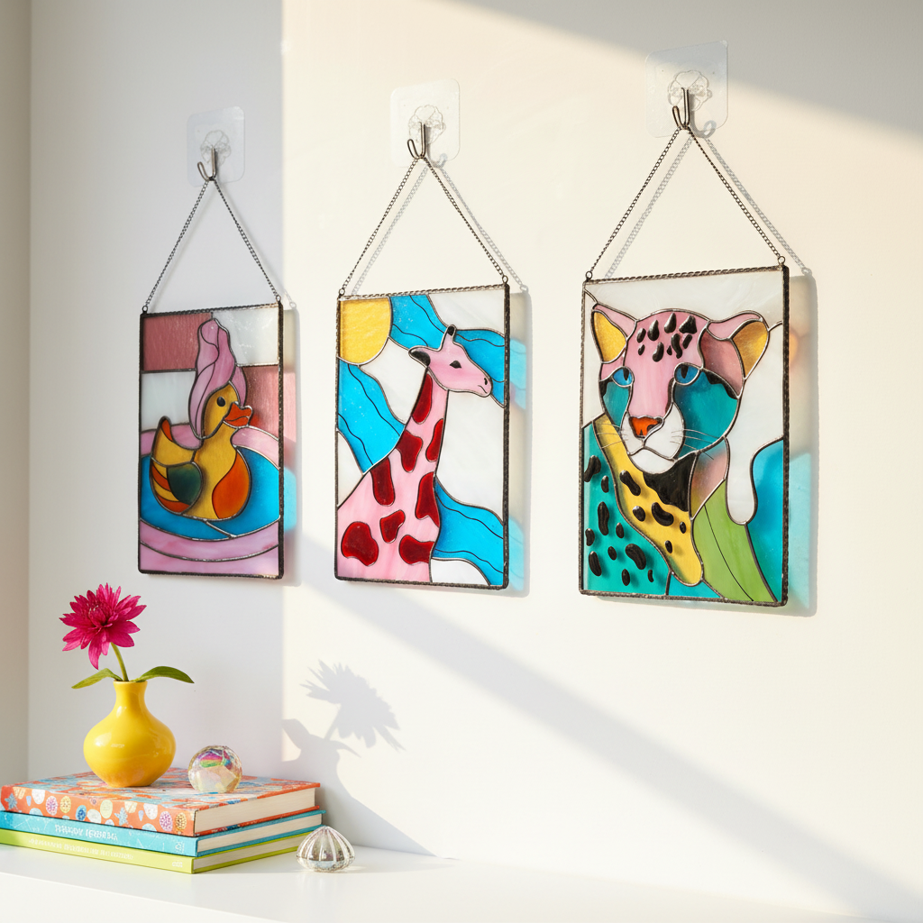 Safari Stained Glass Wall Art – Duck, Giraffe, Zebra & Leopard