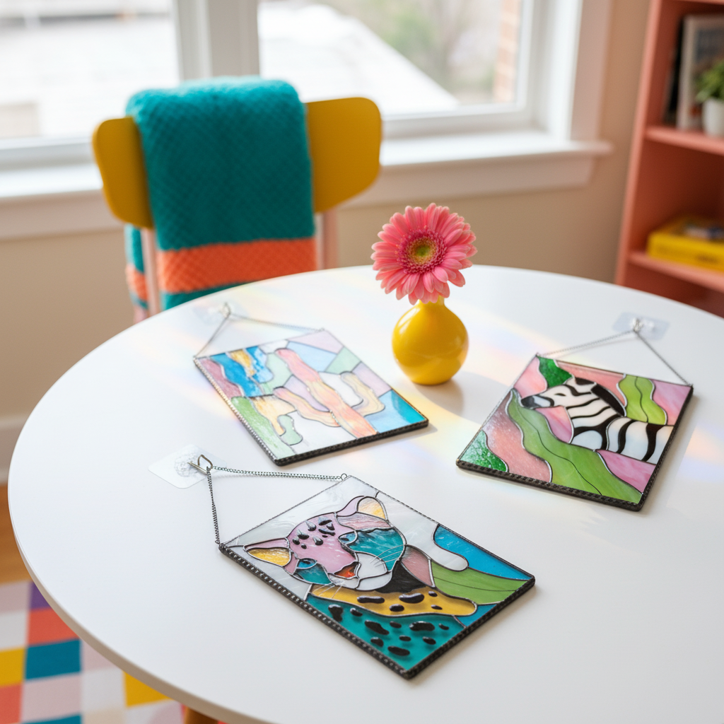 Safari Stained Glass Wall Art – Duck, Giraffe, Zebra & Leopard