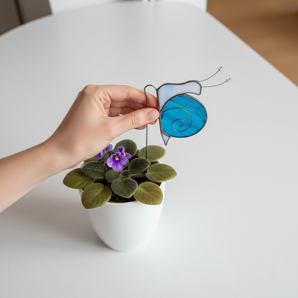 Handmade Stained Glass Snail Plant Stake