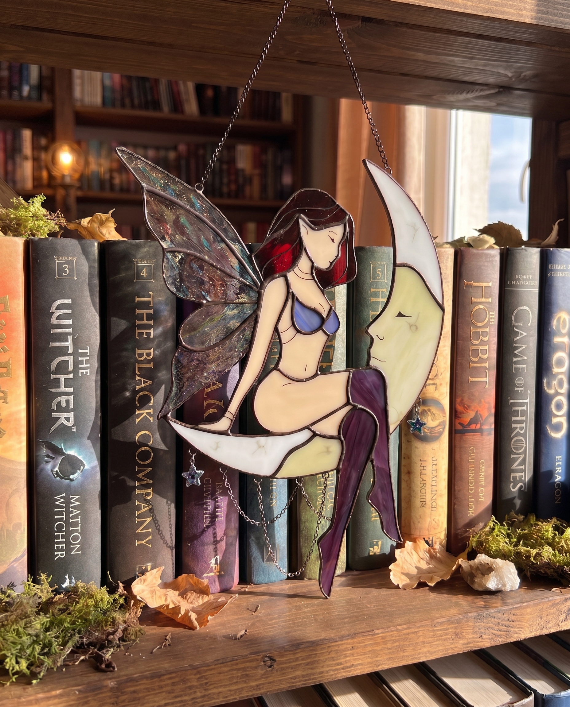 Stained Glass Fairy Moon Witch Suncatcher