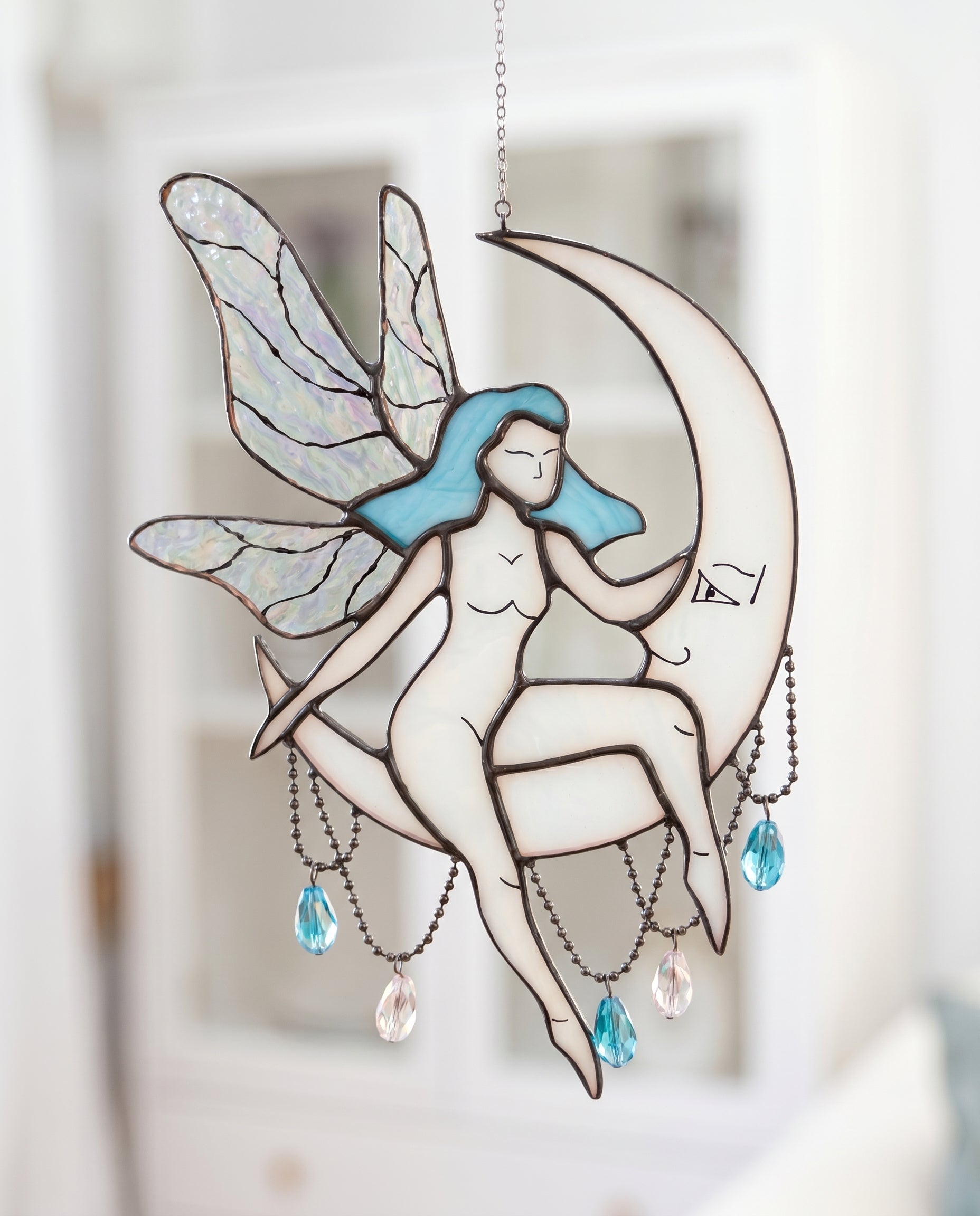 Stained Glass Fairy Moon Suncatcher