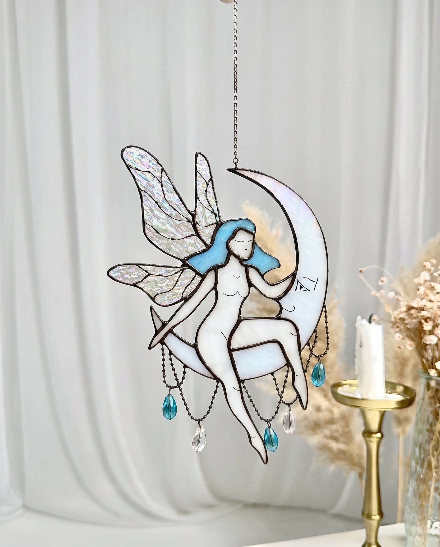 Stained Glass Fairy Moon Suncatcher