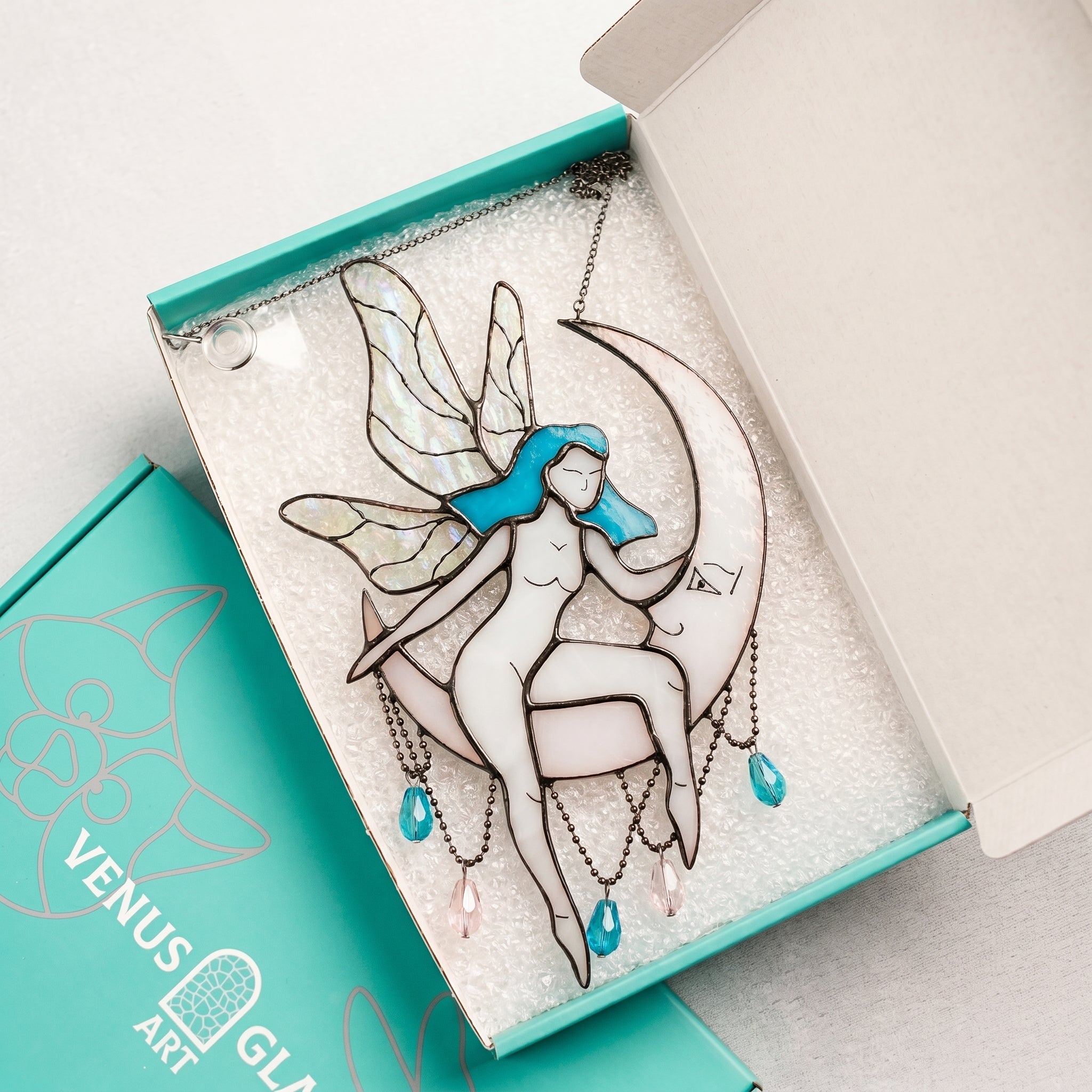 Stained Glass Fairy Moon Suncatcher