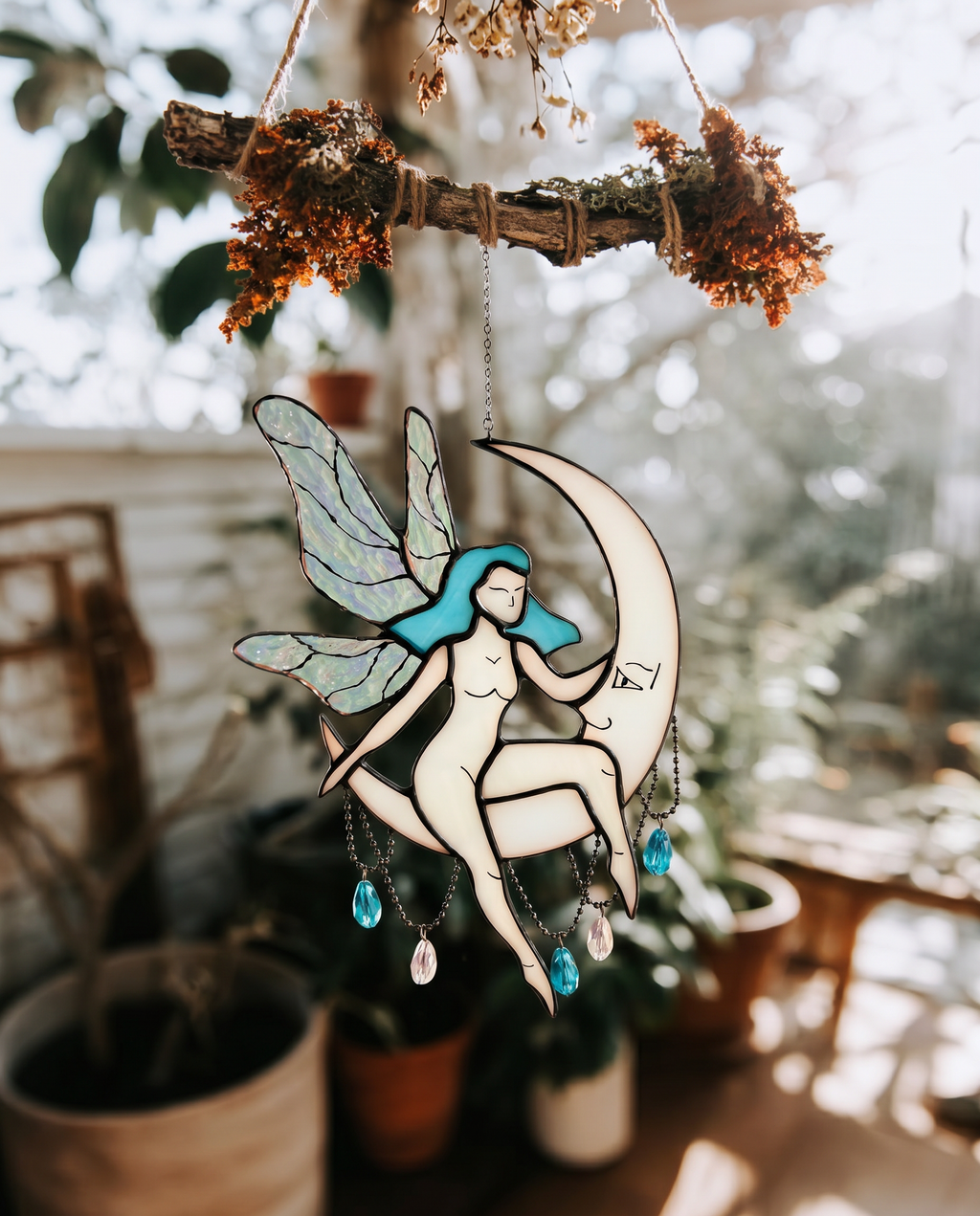 Stained Glass Fairy Moon Suncatcher