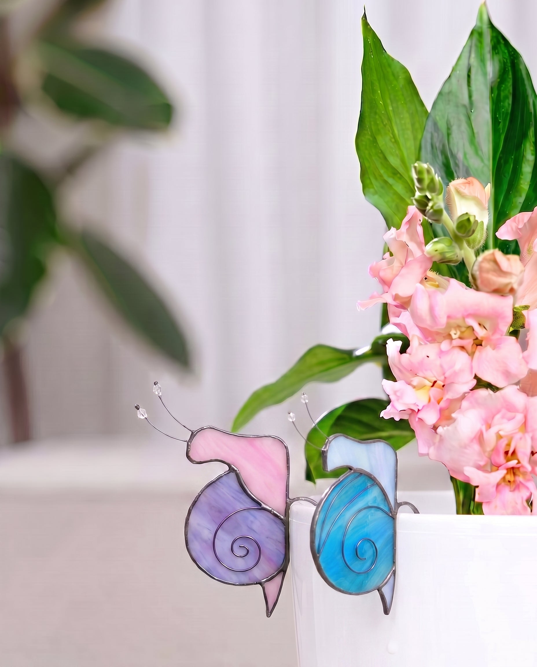 Handmade Stained Glass Snail Plant Stake