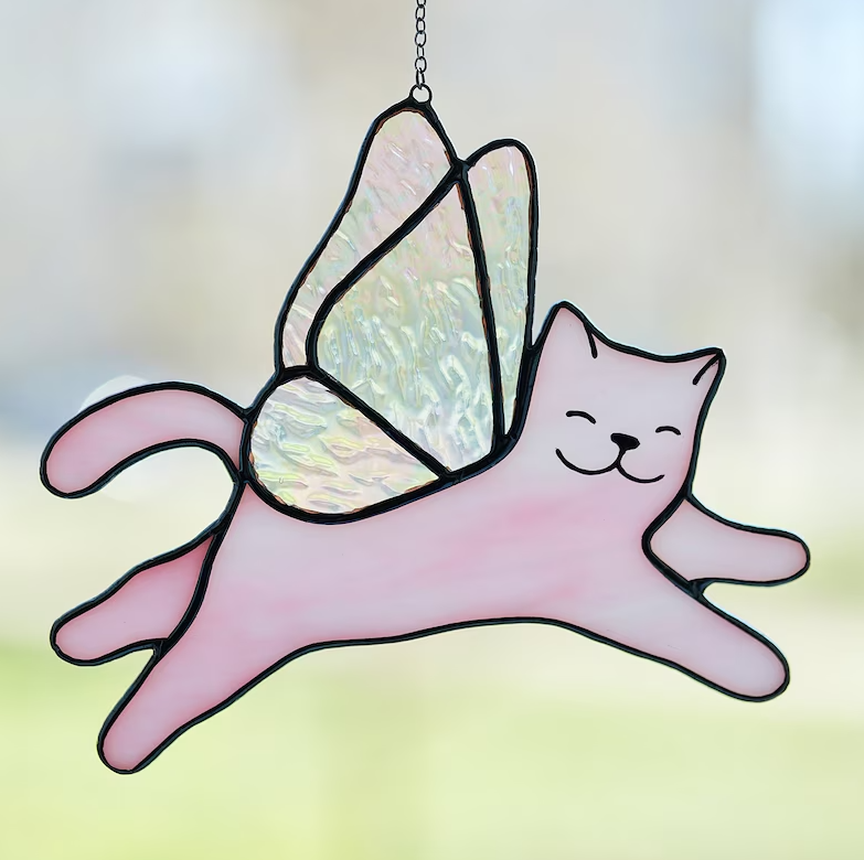 Beautiful Stained Glass Fairy Cat Suncathcer for Window Hangings Gift for Her
