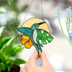 Tropical Hummingbird & Monstera Suncatcher Stained Glass Window Hanging Jungle-Inspired Gift for Her