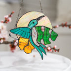 Tropical Hummingbird & Monstera Suncatcher Stained Glass Window Hanging Jungle-Inspired Gift for Her