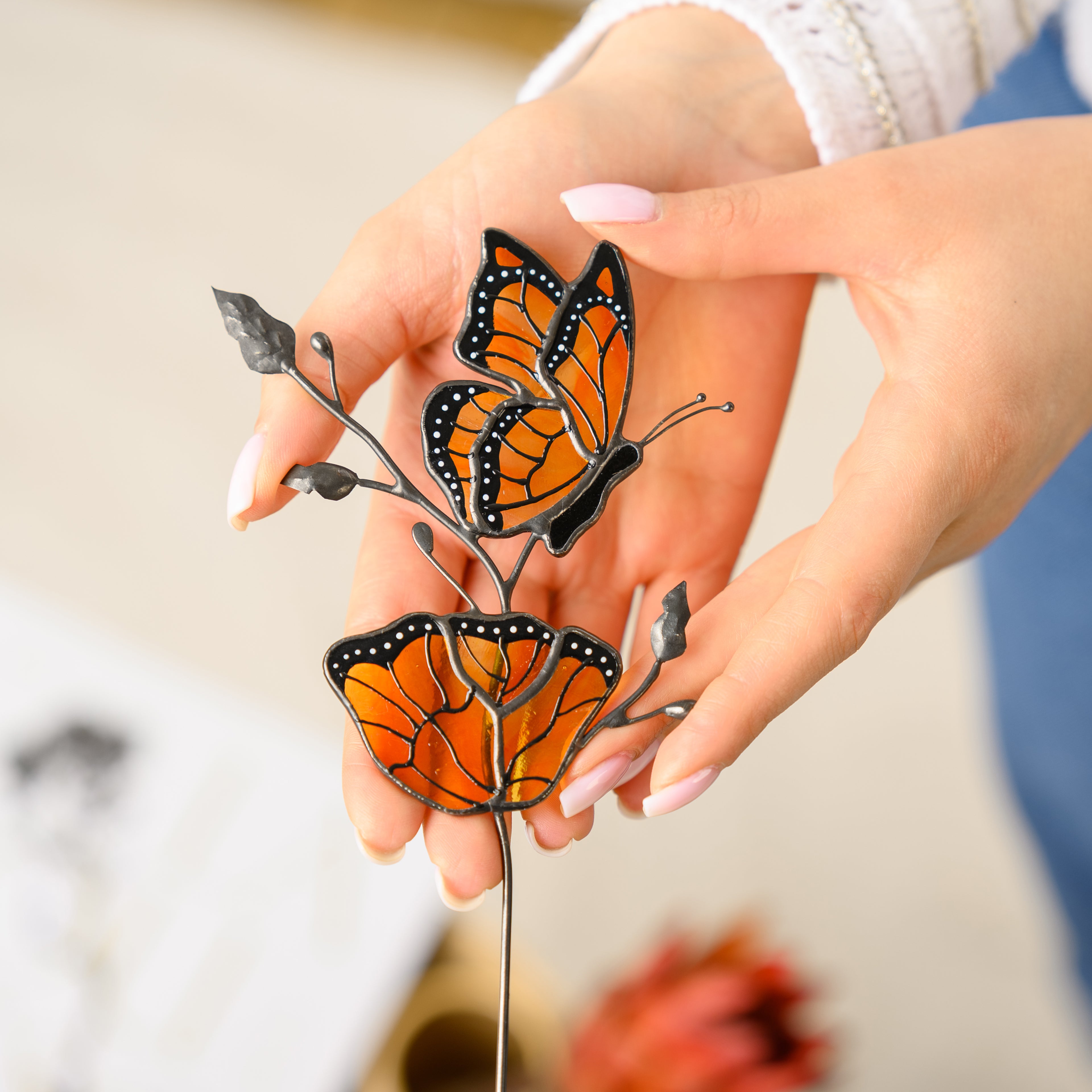 Stained Glass Monarch Butterfly Plant Stake