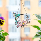 Tropical Hummingbird & Orchid Suncatcher Stained Glass Window Art Floral Gift for Nature Lovers