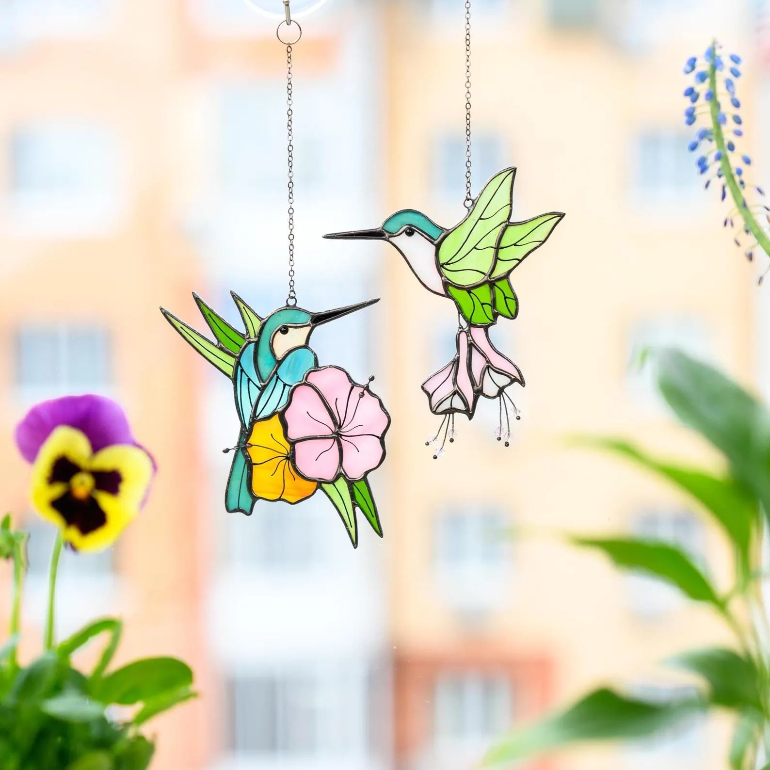 Tropical Hummingbird & Monstera Suncatcher Stained Glass Window Hanging Jungle-Inspired Gift for Her