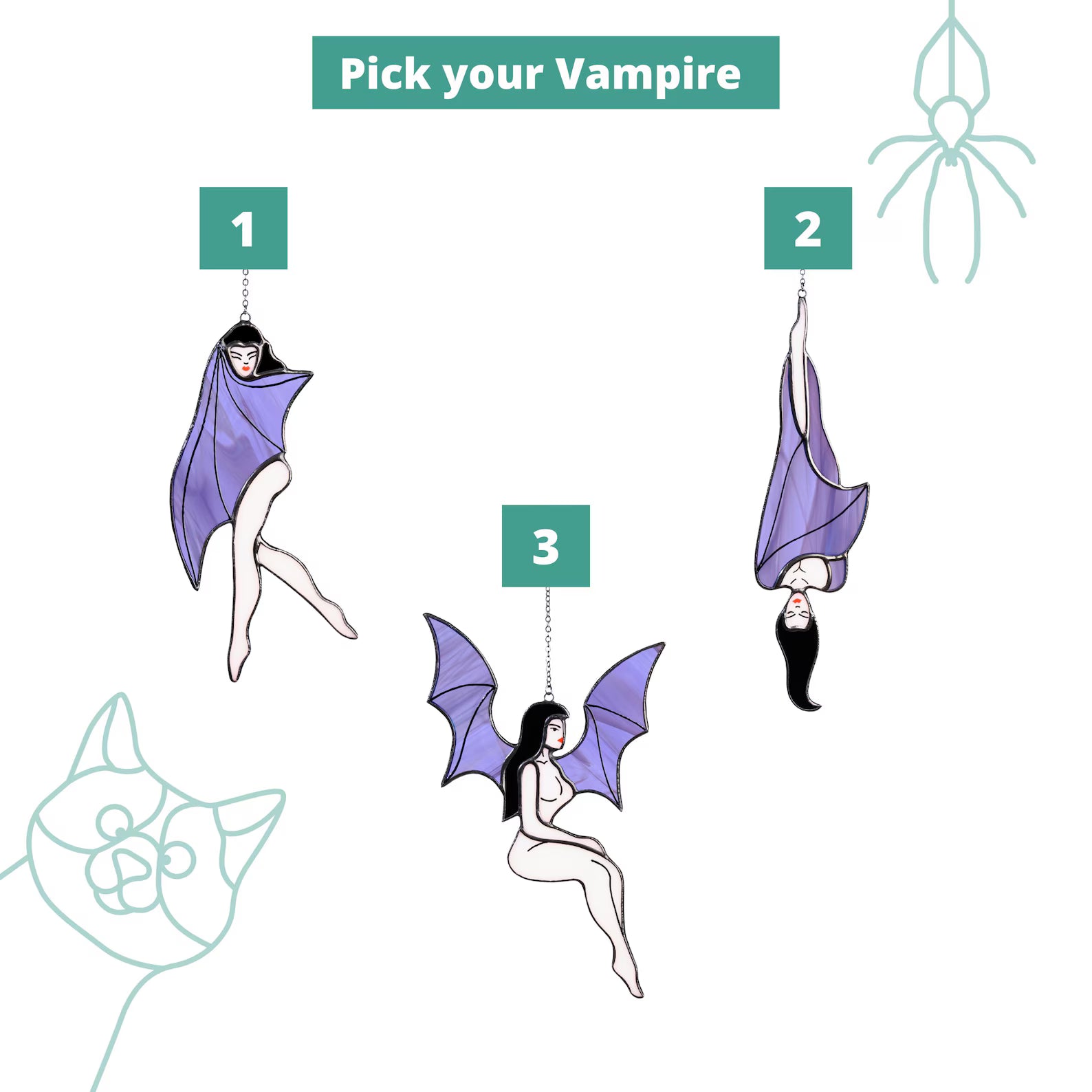 Stained Glass Bat Girl Suncatcher: Halloween Vampire Decor