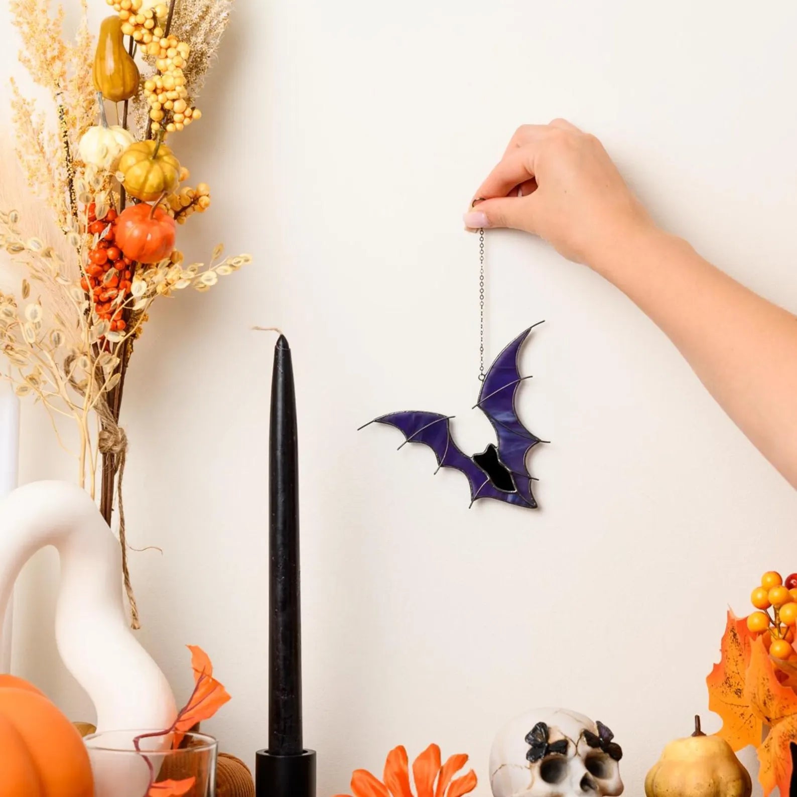 Stained Glass Bat Suncatcher: Gothic Halloween Window Hanging