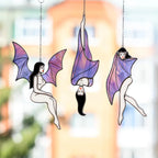Stained Glass Bat Girl Suncatcher: Halloween Vampire Decor
